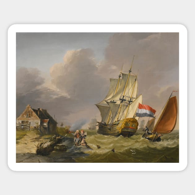 Shipping In A Storm Off The Coast by Jan van Os Sticker by Classic Art Stall